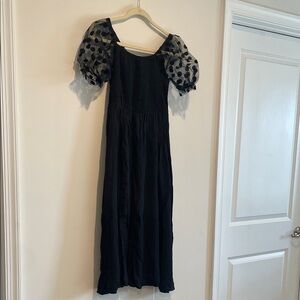 SHEIN Black Midi Dress with Sheer Polka Dot Sleeves
